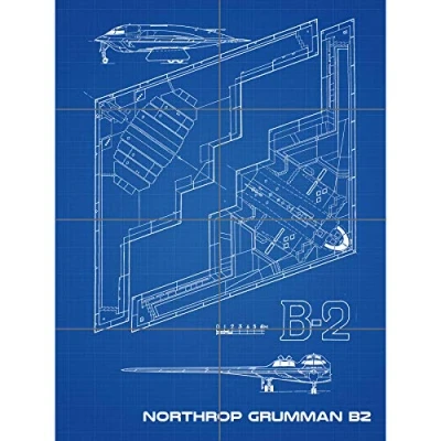 Image of Artery8 Northrop B 2 Spirit Stealth Bomber Blueprint Plan XL Giant Panel Poster (8 Sections)