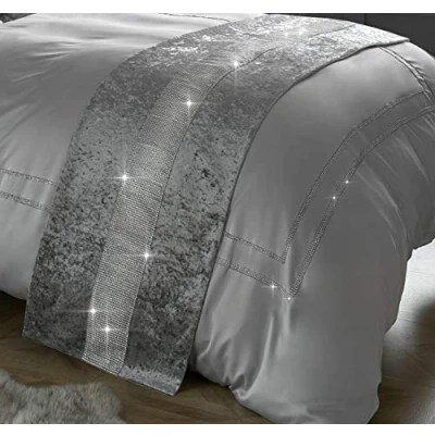 Image of Red Rainbow Diamante &amp; Crushed Velvet Bed Runner Sparkle Silver/Grey