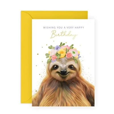 Image of Central 23 Birthday Card For Him Her Floral Sloth Kids Cards Gift Sister Son Daughter Nan Granddaughter Comes With Fun Stickers