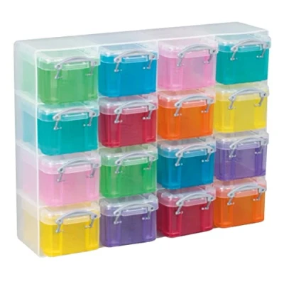 Image of Really Useful Box 16x0.14 Litre Plastic Storage Organiser Clear &amp; Assorted
