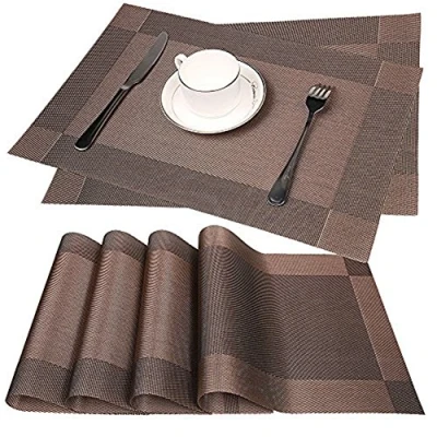 Image of Fontic 30x45cm Set of 6 Washable Place Table PVC Placemats Non Slip and Environmental Protection Dining Mats (Coffee)