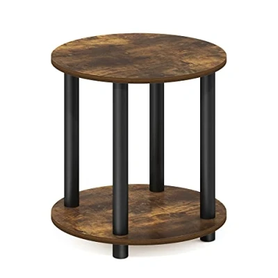 Image of Furinno 2 Tier Round Wooden Coffee Table, Amber Pine, 1 Pack