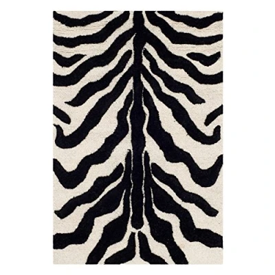 Image of SAFAVIEH Zebra Rug for Living Room, Dining Bedroom Cambridge Collection, Short Pile, in Ivory and Black, 183 X 274 cm