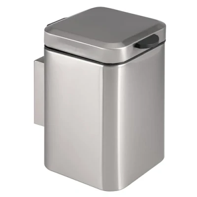 Image of bremermann 3 Litre Square Soft Close Wall Mounted Cosmetic Bin (Silver)