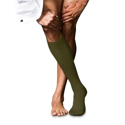 Image of FALKE Men&#039;s No. 6 M KH Wool Silk Long Plain 1 Pair Knee High Socks, Green (Artichoke 7436), 5.5 6.5