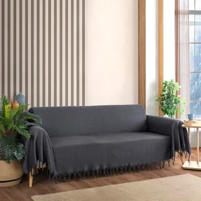 Image of Milam London Sofa Throws Large 3 Seater Extra For Settees Sofas Herringbone Throw 180 x 300 cm Grey