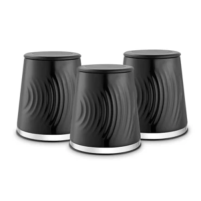 Image of Tower T826220BLK Sonar Set of 3 Canisters, Tea/Coffee/Sugar &amp; Other Loose Ingredients, 1.3L Capacity, Black