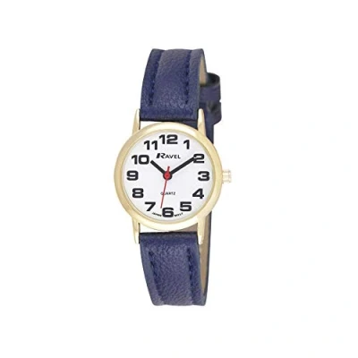 Image of Ravel Unisex Easy Read Watch with Big Numbers Blue/Gold Tone/White Dial
