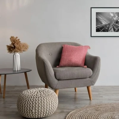 Image of Emma Barclay Herringbone Recycled Cotton Cushion Cover (Red)
