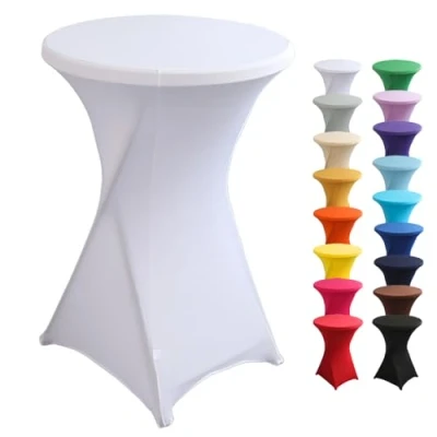 Image of Highdi Washable Cocktail Tablecloth, Spandex Poseur Table Stretch Stretchable Cover for Wedding, Party, Birthday Parties, Home &amp; Event Decoration (White,60x110cm)