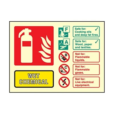 Image of Photoluminescent Wet Chemical Fire Extinguisher ID Sign 100mm x 150mm FireShield