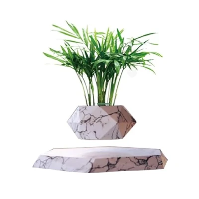 Image of SaiDuoDuo Wooden Levitating Plant Pot, Succulent Pots Planter Cactus Planter, Decor for Home &amp; Office Magnetic Floating Display,Marble