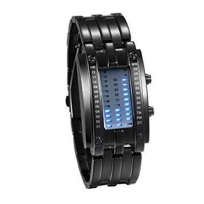 Image of JewelryWe Mens Womens Digital Watch LED Binary 30M Waterproof Watches Alloy Band Sports Military Wristwatch