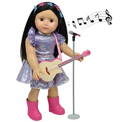 Image of The New York Doll Collection Music Play set Includes Guitar Microphone Sparkle Clothes for Fashion Girl Dolls Fits 18 Inch/ 46 cm Accessories