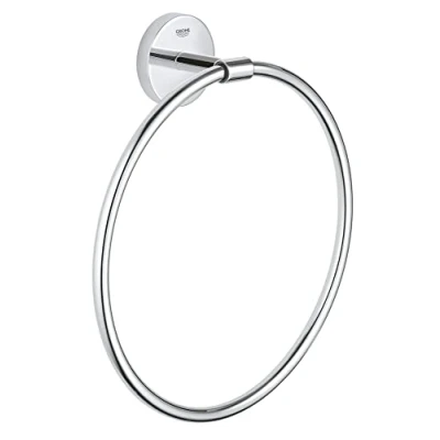 Image of GROHE Start Cosmopolitan QuickFix Towel Ring (Metal, Concealed Fastening, Including Screws and Dowels, Extra Easy to Fit with QuickGlue), Size 222 mm, Chrome, 41167000