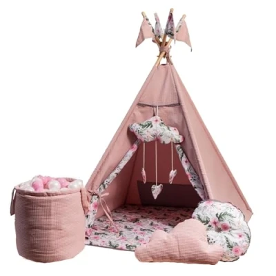 Image of GoldenGroup GOLDEN Kids Tent Teepee with Floor Mat,Cushions &amp; Balls Children&#039;s Room Tippi Girls for Children Playhouse Indoor Play Equipment