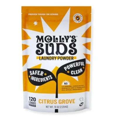 Image of Molly&#039;s Suds Original Laundry Detergent Powder Natural Washing Powder, Earth Derived Detergent, Non Liquid Organic Sensitive Skin 120 Loads,Citrus Grove