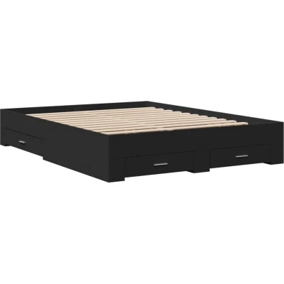 Image of vidaXL Bed Frame with Drawers without Mattress Black 140x200 cm