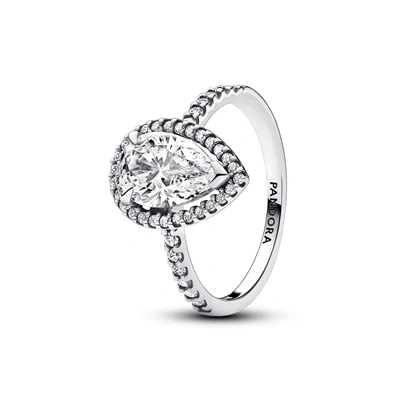 Image of Pandora Silver Sparkling Pear Halo Ring 56
