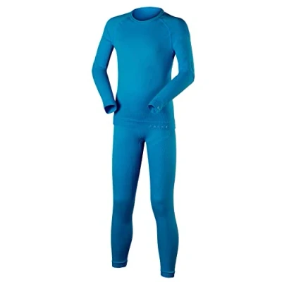 Image of FALKE Unisex Kids Maximum Warm K UW Functional Yarn Quick Dry 1 Piece Base Layer Set, Blue (Osiris 6407), 8.5 11