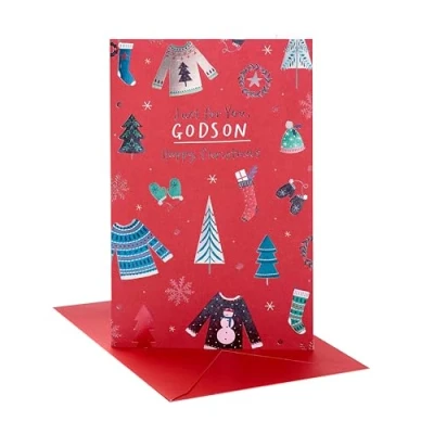 Image of UK Greetings Christmas Card for Godson Jumpers Design