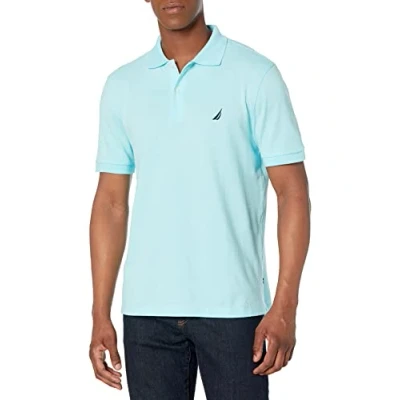 Image of Nautica Men&#039;s Short Sleeve Cotton Pique Polo Shirt, Bright Aqua Solid, Large