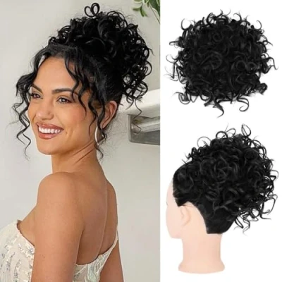 Image of RPAEOY Ponytail Hair Hairpieces for Women 10 Inch Drawstring Clip in Extension Fluffy Curly Natural Synthetic Fiber Wigs Replacement Cosplay Daily Use Party Wear (Black)