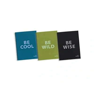 Image of Miquelrius Pack of 3 A4 Be Eco Notebooks 5 x 5mm Grid 80 Sheets 90gsm 1 Colour Strip Micro Perforated Spiral Hardback Cover Size 210 297 mm and 4 Holes for Rings
