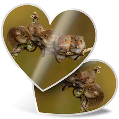Image of 2 x Heart Stickers 7.5 cm Field Mice Mouse Animal Fun Decals for Laptops,Tablets,Luggage,Scrap Booking,Fridges, 14597