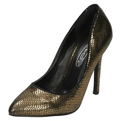 Image of Spot On High Heel Pointed Toe Court / Snake (Bronze, Size 6 UK)
