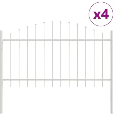 Image of vidaXL Fence Panel with Spike Arch Set of 4 White Powder Coated Steel