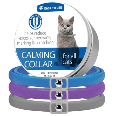 Image of Wisebom Cat Collar Repellent 3 Pack, Adjustable Calm Lavender Scent Relaxing Slow Release Cats Collars Comfortable Waterproof Protection for Small,Medium,Large Cats, 38cm