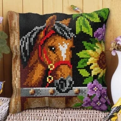 Image of Orchidea Cross Stitch Cushion Kit, Horse, 40 x 40cm