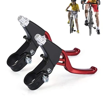 Image of 1 Pair Bike Brake Levers, Universal Aluminum Alloy Bicycle Handle, Cycling Level Handles Lever Set for Most Bicycle, Road Bike, Mountain (Red)