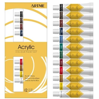 Image of Artme Acrylic Paint 12 Colours Tubes (12ml) Premium Quality Students &amp; Artists, Rich shades Easy to use