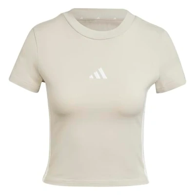 Image of adidas Women&#039;s Essentials 3 Stripes Slim Baby T Shirt, Wonder Alumina/White, XS
