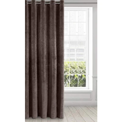 Image of Eurofirany Soft Plain Opaque Velvet Curtain with Eyelets 1 Unit, Thick Fluffy Panel Drape Classic Glamour Elegant Living Room Bedroom, Brown, W55&#039;&#039; x L98&#039;&#039;