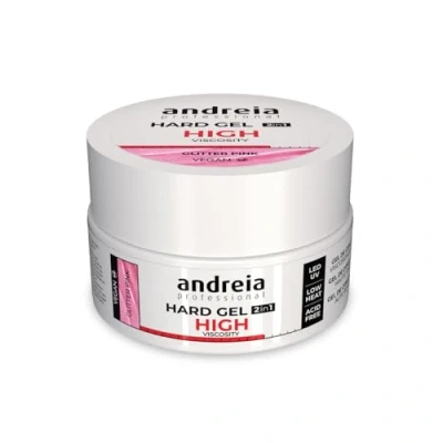 Image of Andreia Professional Hard Nail Gel Biphasic 2 in 1 LED et UV Builder High Viscosity for Strong Nails Tips and Extensions Build Up Colour Glitter Pink 22g