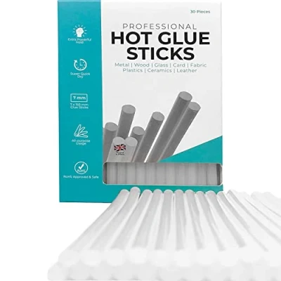 Image of Professional Hot Glue Sticks by Smith’s® 7mm x 150mm 30 Pack Grade A+ Clear Gun Refills Environmentally Safe EVA Resin RoHS Certified Fits 99.9% of Guns Perfect for Most Uses
