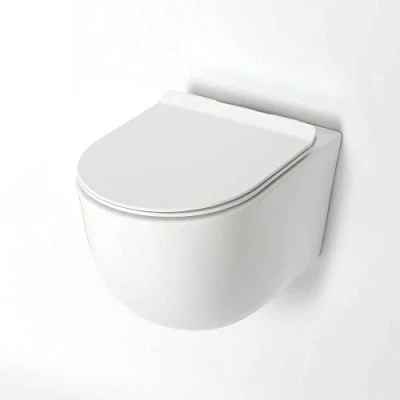 Image of Milano Overton Modern White Ceramic Wall Hung Round Rimless Toilet WC Soft Close Seat