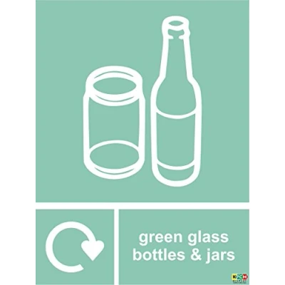 Image of Green Glass Bottles &amp; Jars Recycling Sign Self Adhesive Sticker 200mm x 150mm