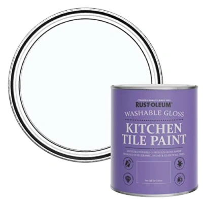 Image of Rust Oleum Blue Water Resistant Kitchen Tile Paint in Gloss Finish Icecap 750ml