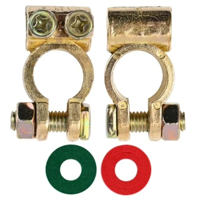 Image of Battery Disconnect Terminals, Pure Brass Release Connectors with Insulating Gasket,1 Pair Positive &amp; Negative Cable Terminals for Car Boat RV Truck Motorbike