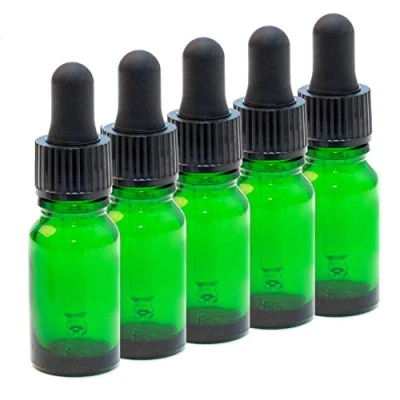 Image of Aura 10ml Green Glass Bottles with Pipettes Pack of 5