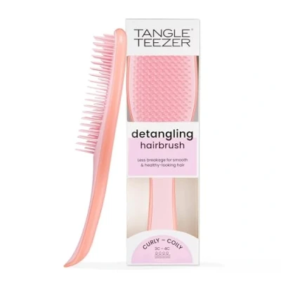 Image of Tangle Teezer The Naturally Curly Wet Detangler Hairbrush for 3C to 4C Hair Reduces Frizz Mango &amp; Pink