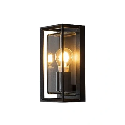 Image of Brindisi Outdoor Modern Lantern Wall Light Sensor Black Open Frame Clear Glass E27, IP54