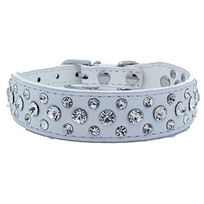 Image of haoyueer Bling Rhinestone PU Leather Crystal Diamond Pet Dog Cat Puppy Collar S M L XL (XL, White)