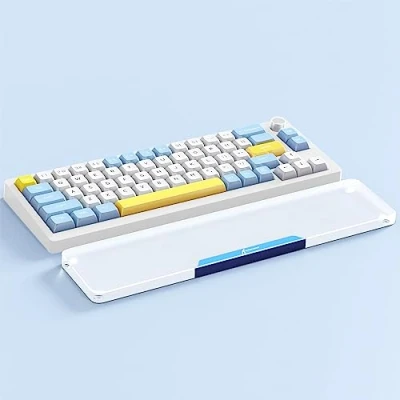 Image of Attack Shark 87 Keys Acrylic Wrist Rest, CNC Aluminum Alloy Palm Transparent Arm TKL 75% Layout Gaming Mechanical Keyboard Ergonomic Non Slip Base Support Glaze Blue