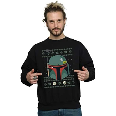 Image of Star Wars Men&#039;s Boba Fett Christmas Sweatshirt Black Large