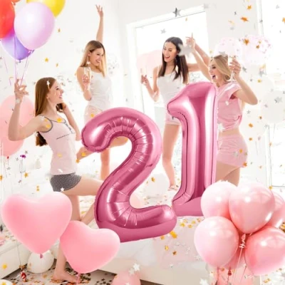 Image of Number Balloons 21,Pink 21 for Birhtday Party Decoration,40 Inch Giant Helium Foil Women Men 21th Birthday Decor Anniversary Decorations Supplies